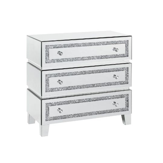 Acme - Noralie Cabinet 97946 Mirrored, Faux Diamonds