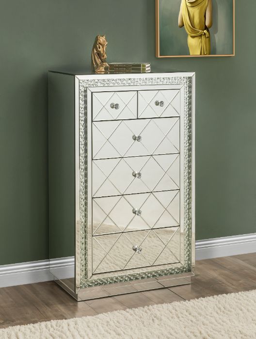 Acme - Nysa Cabinet 97948 Mirrored & Faux Crystals Inlay