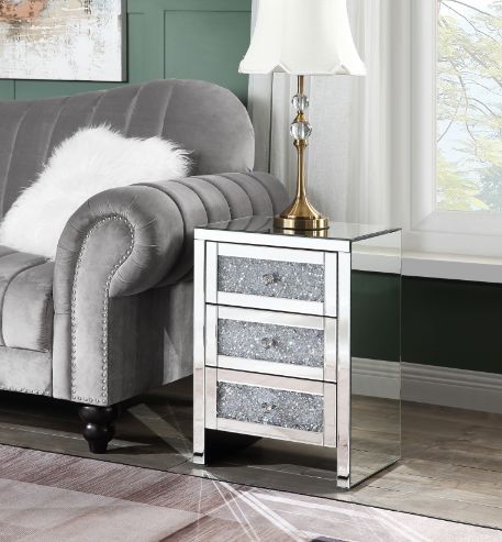 Acme - Noralie Accent Table 97951 Mirrored & Faux Diamonds