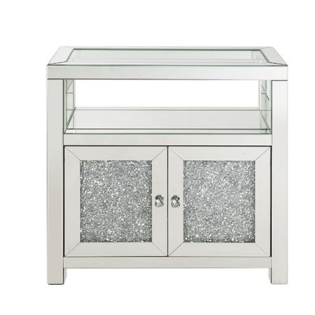 Acme - Noralie Cabinet 97953 Clear Glass, Mirrored & Faux Diamonds