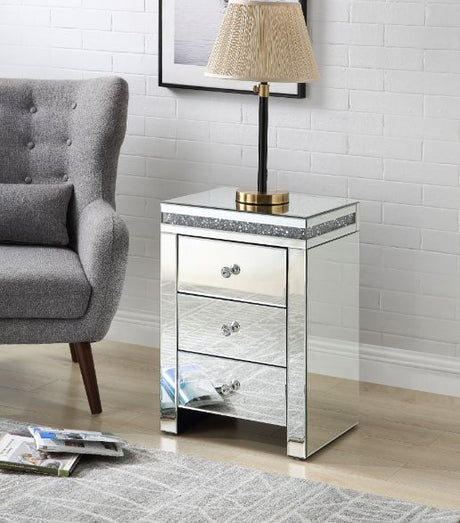 Acme - Noralie Accent Table 97954 Mirrored & Faux Diamonds