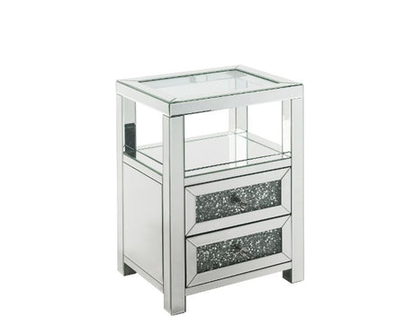 Acme - Noralie Accent Table 97955 Clear Glass, Mirrored & Faux Diamonds
