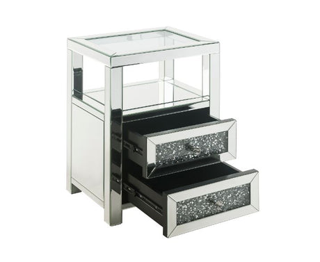 Acme - Noralie Accent Table 97955 Clear Glass, Mirrored & Faux Diamonds