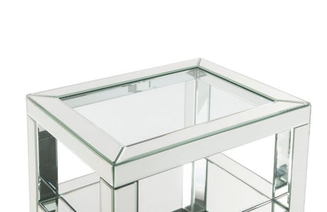 Acme - Noralie Accent Table 97955 Clear Glass, Mirrored & Faux Diamonds