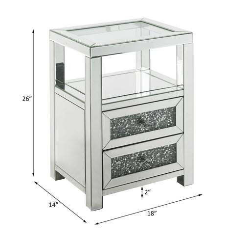 Acme - Noralie Accent Table 97955 Clear Glass, Mirrored & Faux Diamonds