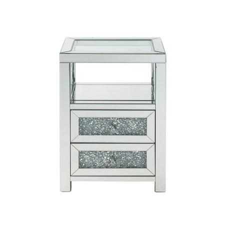 Acme - Noralie Accent Table 97955 Clear Glass, Mirrored & Faux Diamonds