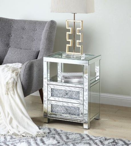 Acme - Noralie Accent Table 97955 Clear Glass, Mirrored & Faux Diamonds