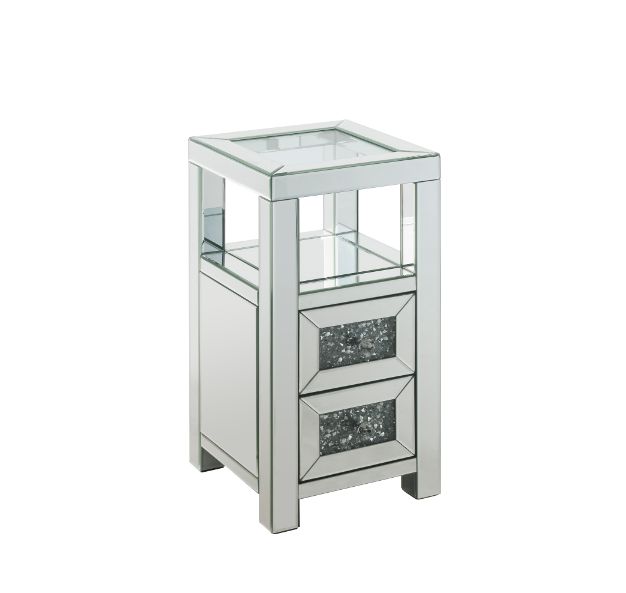 Acme - Noralie Accent Table 97956 Clear Glass, Mirrored & Faux Diamonds
