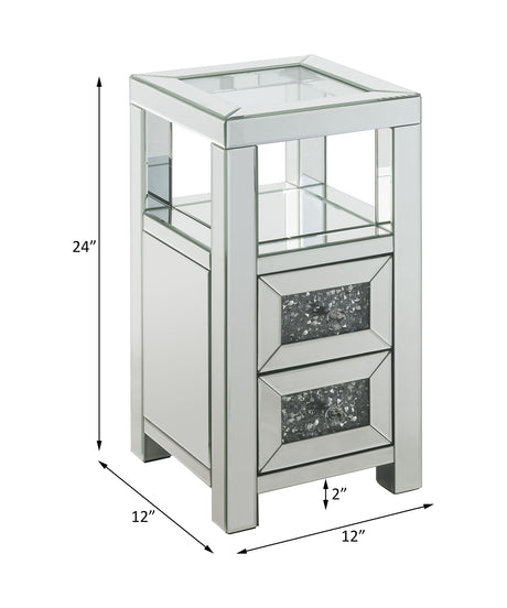 Acme - Noralie Accent Table 97956 Clear Glass, Mirrored & Faux Diamonds