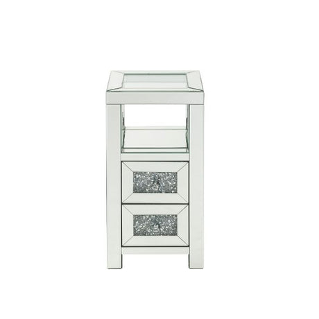 Acme - Noralie Accent Table 97956 Clear Glass, Mirrored & Faux Diamonds