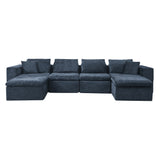 Modern U-Shaped 143' Cloud Sectional Couch with Comfy Chaise in Blue Chenille