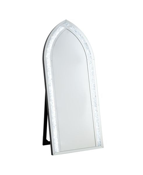 Acme - Noralie Floor Mirror W/Led 97981 Mirrored & Faux Diamonds