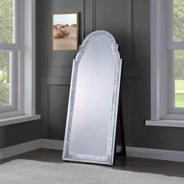 Acme - Noralie Floor Mirror W/Led 97982 Mirrored & Faux Diamonds