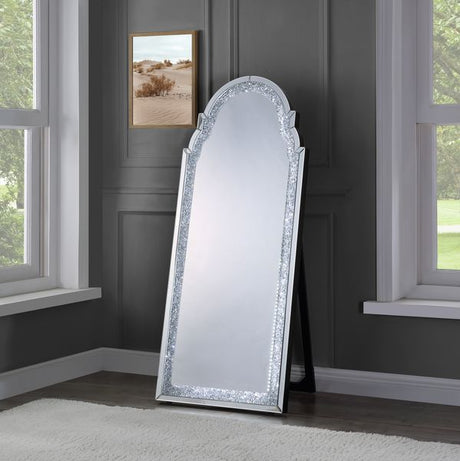 Acme - Noralie Floor Mirror W/Led 97982 Mirrored & Faux Diamonds