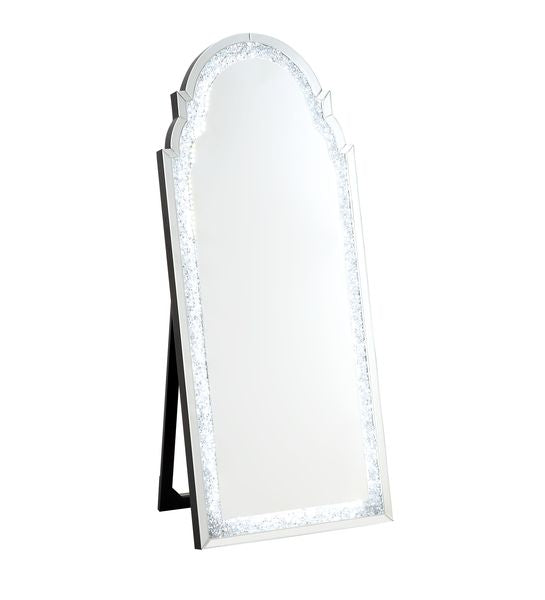 Acme - Noralie Floor Mirror W/Led 97982 Mirrored & Faux Diamonds