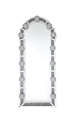 Acme - Noralie Floor Mirror 97983 Mirrored & Faux Diamonds