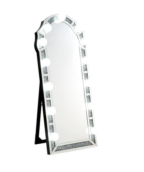 Acme - Noralie Floor Mirror 97983 Mirrored & Faux Diamonds