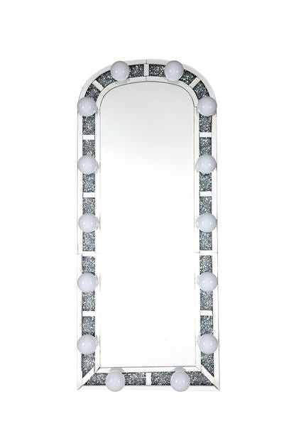 Acme - Noralie Floor Mirror 97984 Mirrored & Faux Diamonds