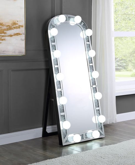 Acme - Noralie Floor Mirror 97984 Mirrored & Faux Diamonds