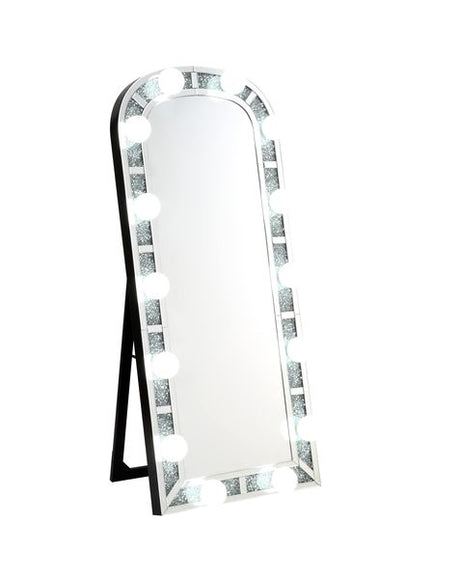 Acme - Noralie Floor Mirror 97984 Mirrored & Faux Diamonds