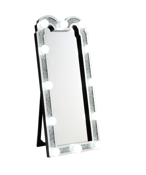 Acme - Noralie Floor Mirror 97985 Mirrored & Faux Diamonds