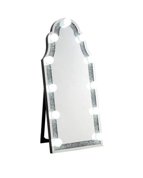 Acme - Noralie Floor Mirror 97986 Mirrored & Faux Diamonds