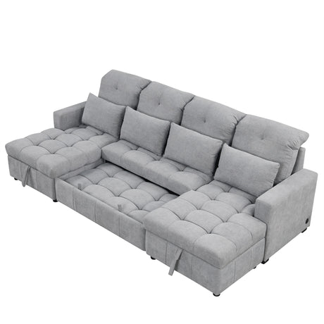 Versatile Oversized U-shaped Sectional Sofa Bed with Storage Chaise Lounges and USB Ports, Gray Chenille, 110.2' - sold by Home Elegance USA