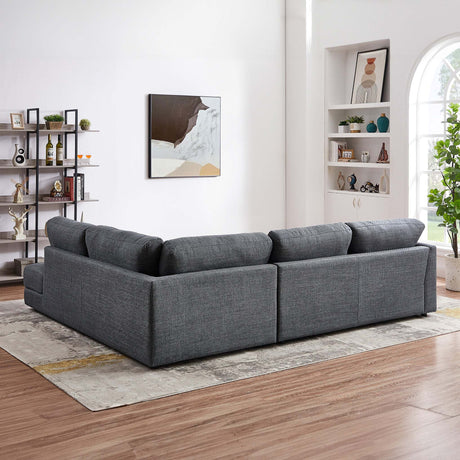 Glander Cozy Sectional Sofa Right Facing in Grey Linen with Solid Wood Frame and Fiber Legs, 89x108 inches - sold by Home Elegance USA