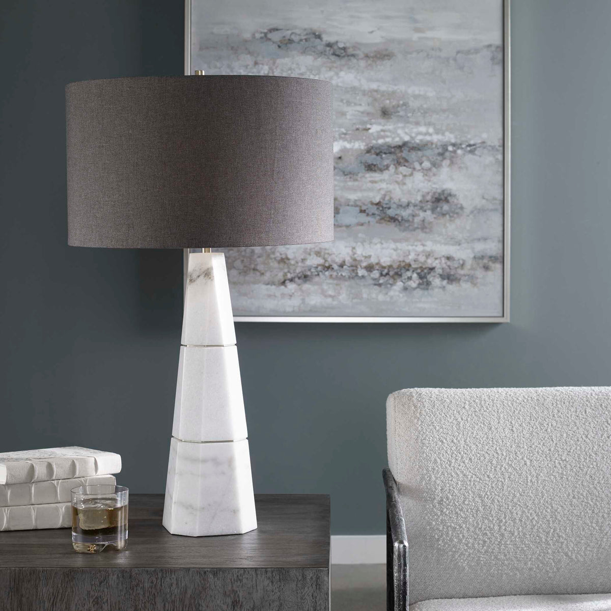 Citadel Marble Table Lamp - Dark Gray / White by Uttermost - View 3