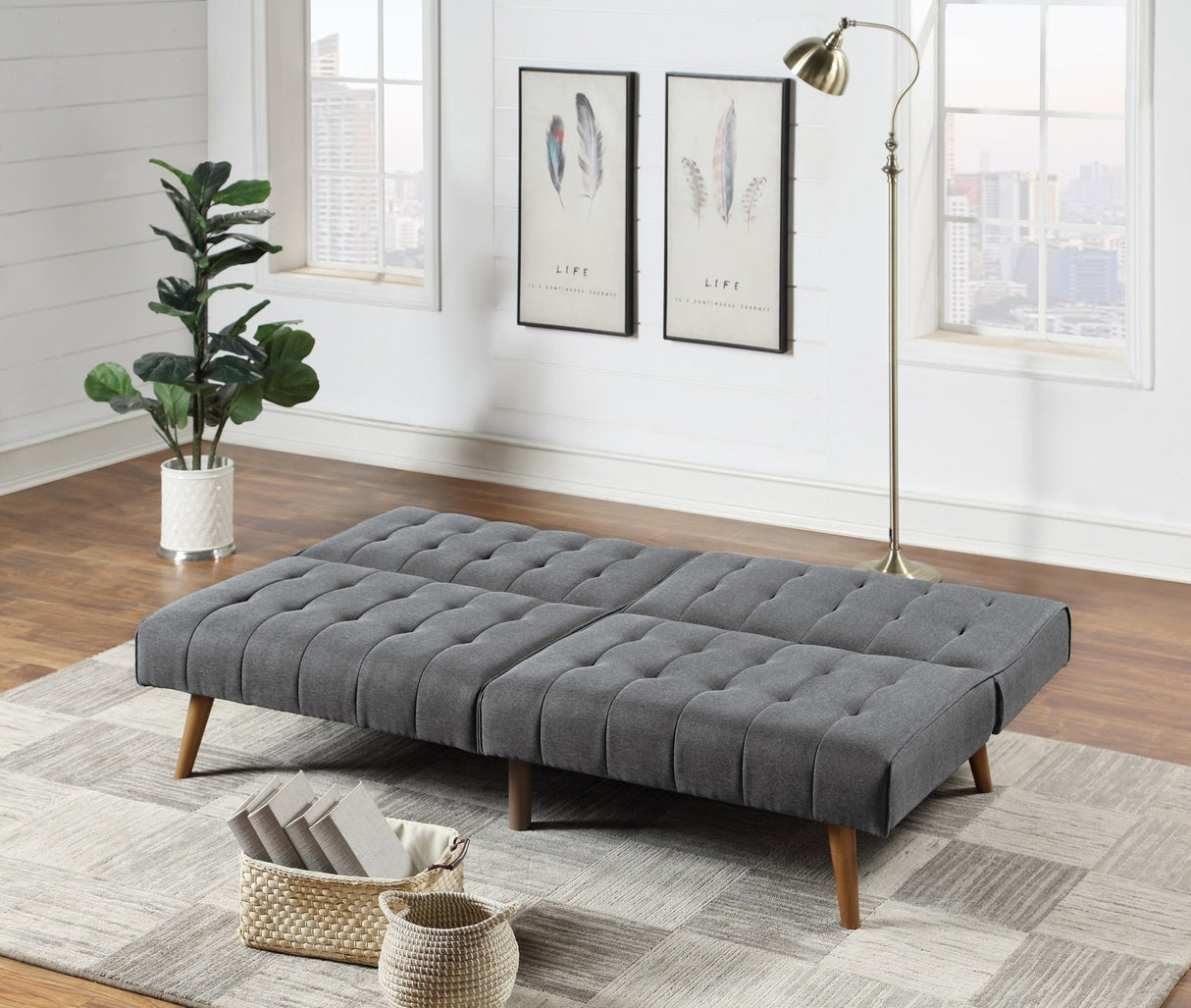 Blue Grey Modern Convertible Sofa 1pc Set Couch Polyfiber Plush Tufted Cushion Sofa Living Room Furniture Wooden Legs - HS00F8501 - ID - AHD - Home Elegance USA - 2