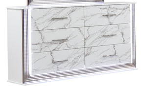 Desire Dresser Marble Patterned Drawer Fronts with Sleek White Finish, Metallic Handle  and Six Spacious Drawers for Elegant Bedroom Storage (INCLUDES ONLY DRESSER)  same as B009P309336 (CA inventory)