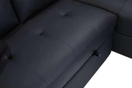 Duilio 84.5'W Black PVC Fabric Sleeper Sectional with USB Charger, Cupholders, Storage Arms - sold by Home Elegance USA