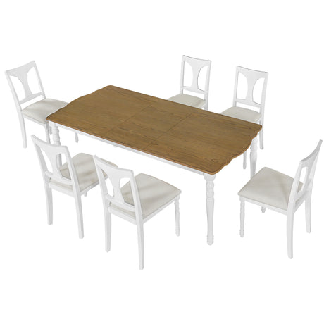 7-Piece Dining Table Set, 60inch to 78inch Extendable Wood Dining Table with Removable Leaf, Kitchen Table Set with 6 Upholstered Side Chair, Dining Table Set for 6 - sold by Home Elegance USA