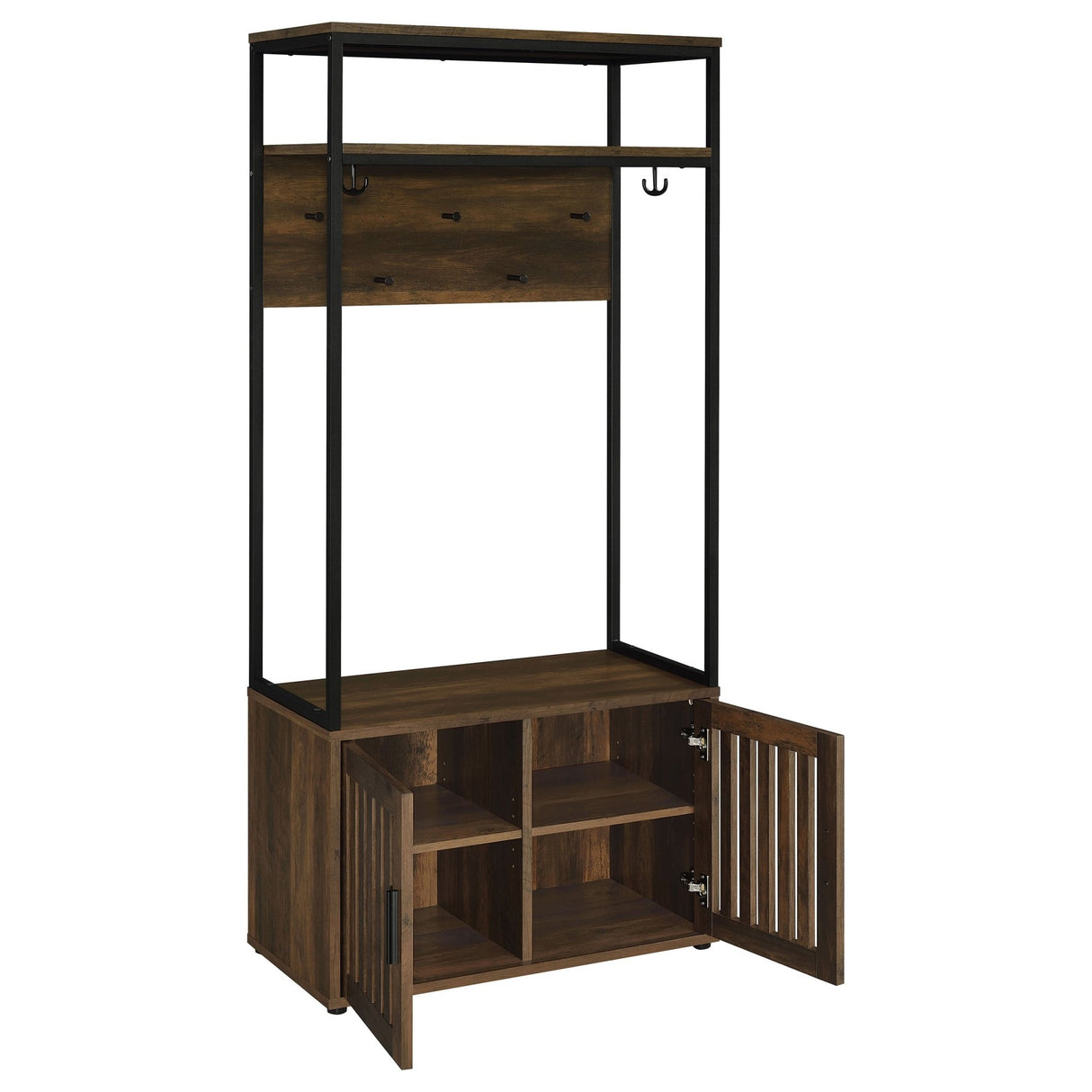 Hall Tree - Quincy 2-door Engineered Wood Hall Tree Dark Pine and Black