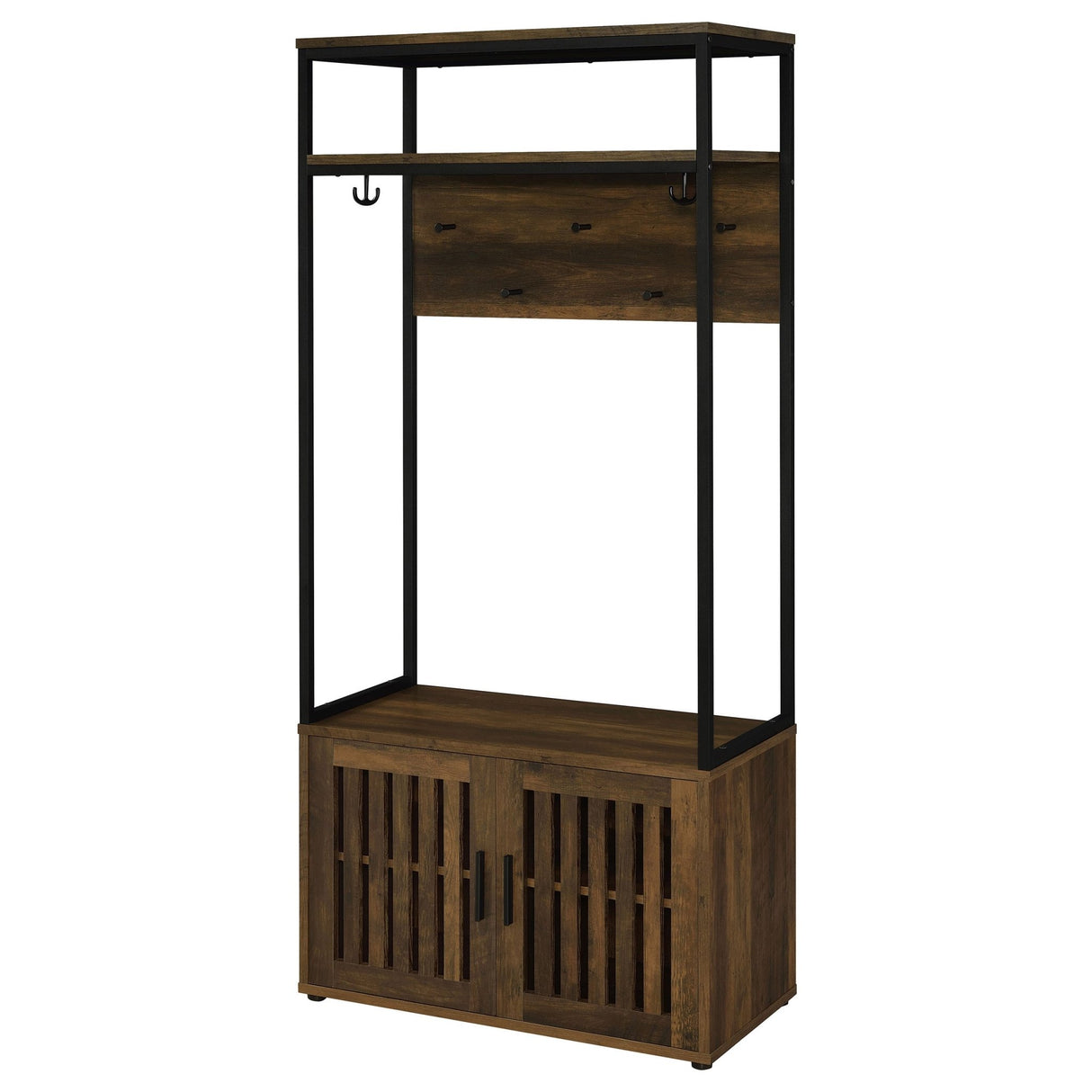 Hall Tree - Quincy 2-door Engineered Wood Hall Tree Dark Pine and Black