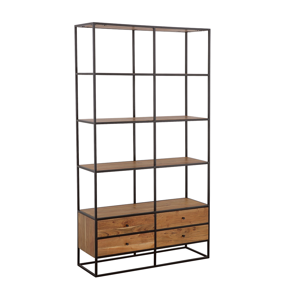 Bookcase - Belcroft 4-drawer Etagere Natural Acacia and Black