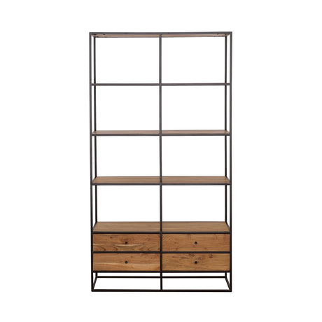 Bookcase - Belcroft 4-drawer Etagere Natural Acacia and Black