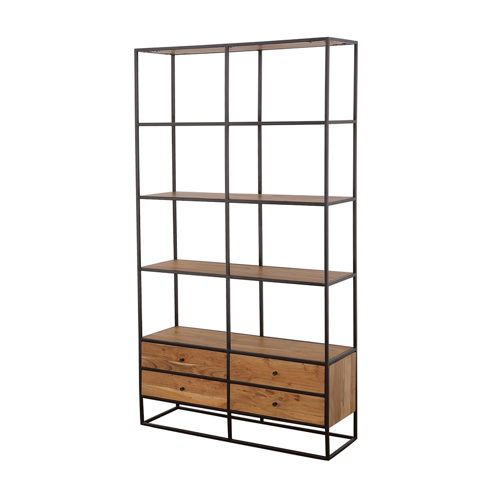 Bookcase - Belcroft 4-drawer Etagere Natural Acacia and Black