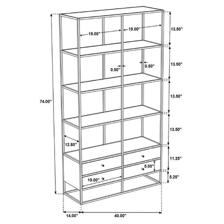 Bookcase - Belcroft 4-drawer Etagere Natural Acacia and Black