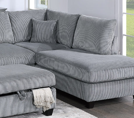 Contemporary 3pc Sectional Set Fog Color Corduroy Couch LAF Sofa RAF Chaise Ottoman L-Sectional Living Room - sold by Home Elegance USA
