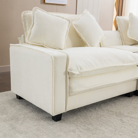 Chenille Upholstered Sectional Sofa with Removable Ottoman, USB Ports, Cup Holders, and Storage, Beige, 111' - sold by Home Elegance USA