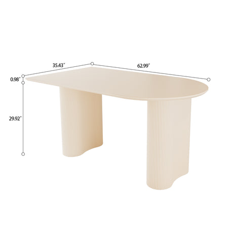 63' medieval modern cream style MDF dining table and beige PU dining chair set, 4 sets of black metal leg dining chairs, suitable for kitchen&home - sold by Home Elegance USA