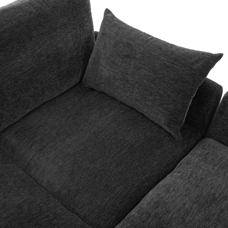 Modern Modular Sofa 85.4' U-shaped Sofa Bed with Movable Ottoman, USB Ports, Phone Holder, Black Chenille - sold by Home Elegance USA