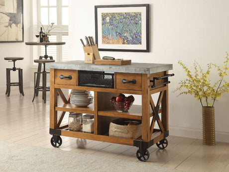 Acme - Kailey Kitchen Cart 98182 Antique Oak Finish