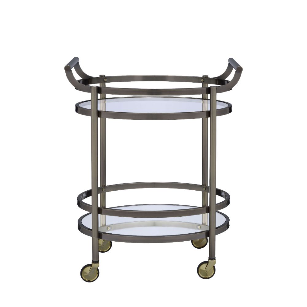 Acme - Lakelyn Serving Cart 98190 Clear Glass & Brushed Bronze Finish