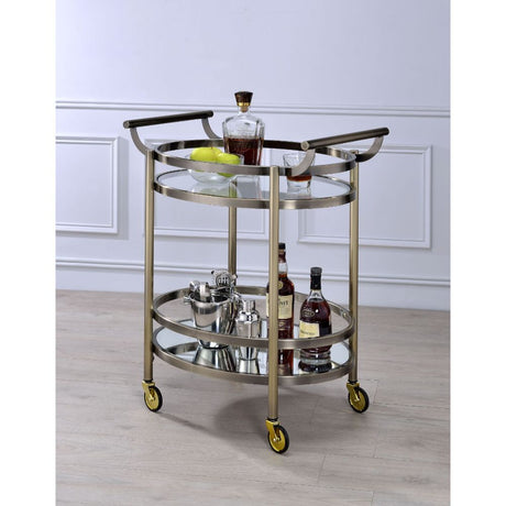 Acme - Lakelyn Serving Cart 98190 Clear Glass & Brushed Bronze Finish