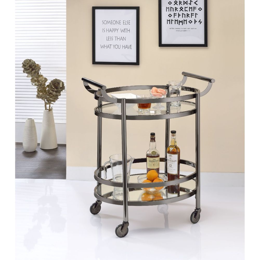 Acme - Lakelyn Serving Cart 98191 Clear Glass & Black Nickel Finish