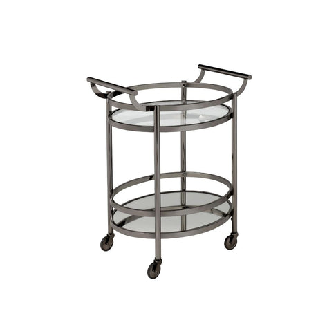 Acme - Lakelyn Serving Cart 98191 Clear Glass & Black Nickel Finish