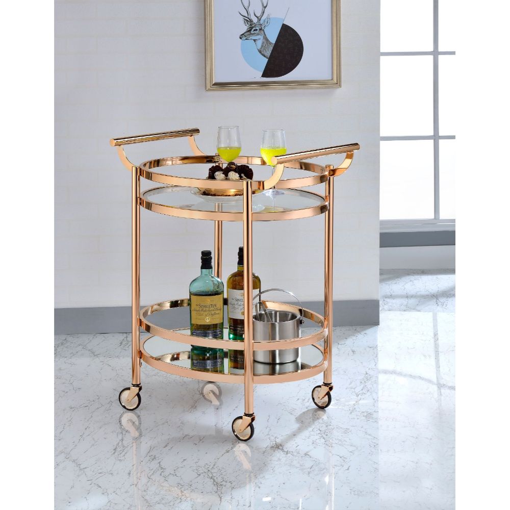 Acme - Lakelyn Serving Cart 98192 Clear Glass & Rose Gold Finish