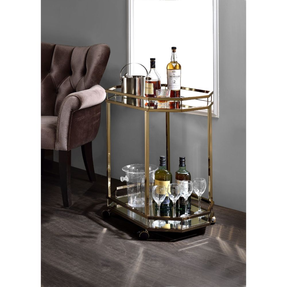 Acme - Lacole Serving Cart 98197 Mirrored & Champagne Finish